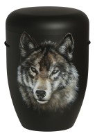 Urne schwarz matt  Form b  Wolfsportrait