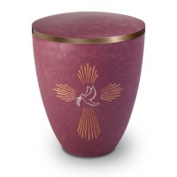 Urne Genesis Gravur Taube und Kreuz Magnolie mit Dekorring Gold