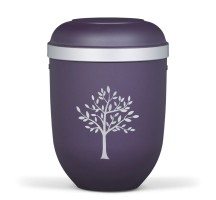 Naturstoffurne  Violett Velours Silberrand Moderner Baum