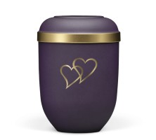 Naturstoffurne  ViolettVelours Goldrand Dekor Herzen in Gold