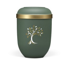 Naturstoffurne  OlivegrünVelours Goldrand Baum ArtDecor GoldWeiss verspiegelt