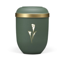 Naturstoffurne  OlivegrünVelours Goldrand Calla GoldWeiss verspiegelt