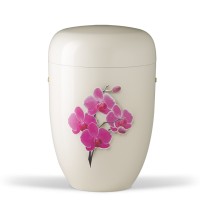 Naturstoffurne  Cremeweiß Orchidee mit Airbrush hinterlegt