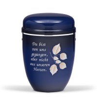 Stahlurne  BlauSchwarz pat ART DESIGN Blätter Silberb Trtext