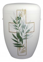 Urne Kreuz mit grünen Blättern auf weiß matt