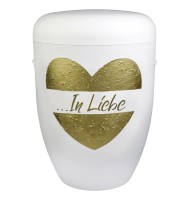 Urne  Edelherz gold  in Liebe Herz in gold mit dem Spruch in Liebe auf weiß matt

Kordel weiß
Hochwertige Schmuckurne handgearbeitet airbrush