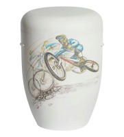 Urne  Fresco Mountainbiker Fresco Mountainbiker auf weiß matt

Kordel weiß
Hochwertige Schmuckurne airbrush handgearbeitet